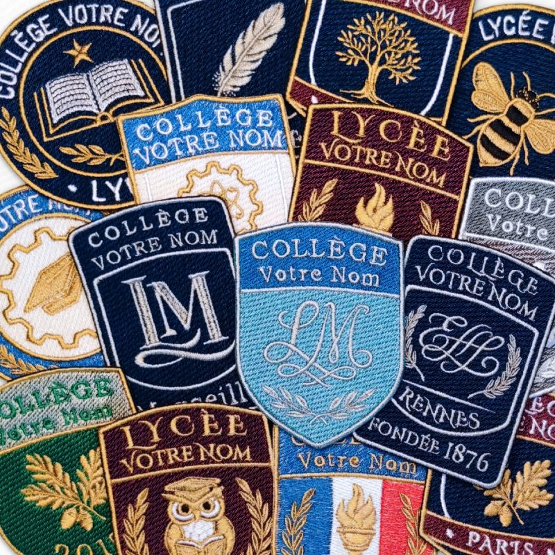 Embroidered school crest patch with merrow border