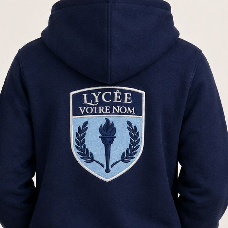 Embroidered hoodie with school identity design